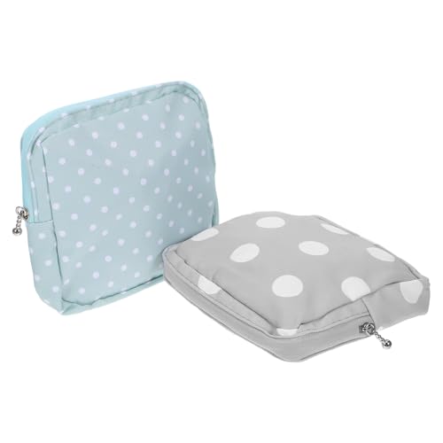ABOOFAN Bolsa Sanitaria Portátil 2 Piezas Cremallera para Compresas Menstruales Organizador de Higiene Femenino Colores Gris Puntos y Verde Ondas Adecuado para Viajes y Uso Diario