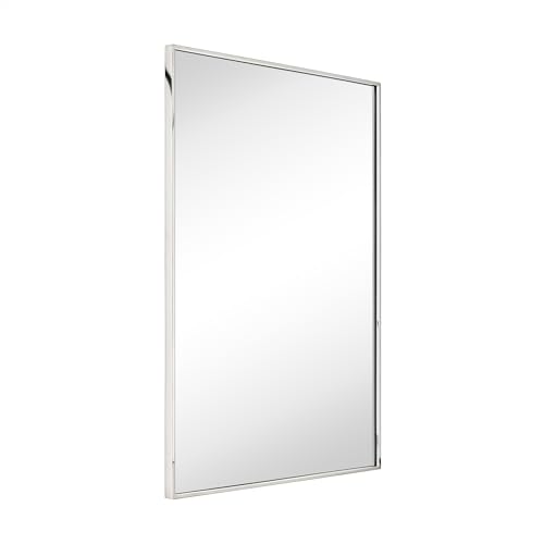 Image of TEHOME Chrome Bathroom Vanity Mirror with Squared Corners, 20x28'' Silver Rectangle Stainless Steel Metal Framed Mirror for Bathroom