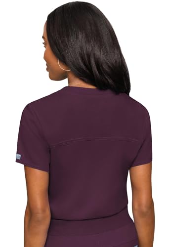 Image of Med Couture Women's V-Neck Scrub Top, Modern Fit Tuck-in Top with Stretchy Rib-Knit Shoulders and Chest Pocket - MC7448