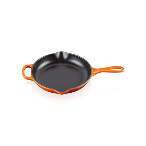 Le Creuset Kenmerkende geëmailleerde gietijzeren braadpan met handgreep en twee schenktuitjes, voor alle fornuizen en ovens, 23 cm, vulkanisch, 201822309