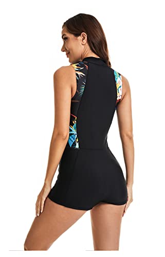 Beachkini Strój Kąpielowy Kobiety Damski Jednoczęściowy Strój Kąpielowy Bez Rękawów Zip Strój Kąpielowy Przedni Strój Kąpielowy,Żółty Kwiat,L