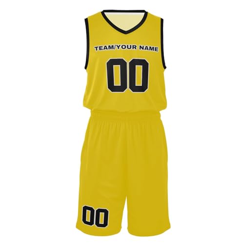 UMIRIKO Custom Gold Basketball Jersey with Team Name Number Logo Personalized Sports Shirt Shorts for Men Women Youth 3XL