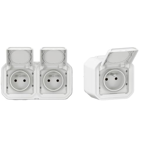 LEGRAND - Prise Etanche Double IP55 avec Terre Plexo - Prise 2P+T 16A Complète avec Volet & Prise Etanche IP55 avec Terre Plexo - Prise 2P+T 16A Complète avec Volet