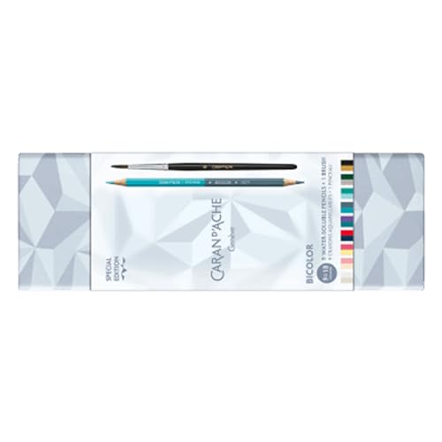 Caran d'Ache Zestaw 9 kolorowych ołówków dwukolorowych, Alpine Frost Special Edition, 18 kolorów i pędzel, pudełko kartonowe premium, luminancja, ołówki artystyczne, kolorowanie, sztuka akwarelowa