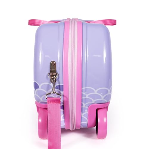 Milk & Moo Ride on Suitcase for Kids, Kids Luggage with Wheels, Tow Along Toddler Carry on Luggage with Folding Footrest, Adjustable Shoulder Strap, Clip on Bands, Jungle Friends, Pink, 2-6 Age2