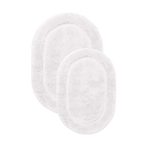 Superior 2-teiliges Badteppich-Set, Baumwolle, kariert, rutschfest Oval White weiß Cover