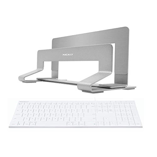 Macally Ultra Slim Wired Computer Keyboard and Vertical Laptop Stand, Declutter Your Desk, Declutter Your Mind