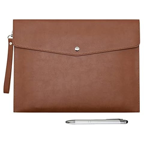 Wonderpool A4 Faux Leather Envelope Documents Multifunction Folders Stationery Bag -Portfolio File for Paper Letter Stationery Organizer and Tablet Case PC Sleeve (Coffee) Cover