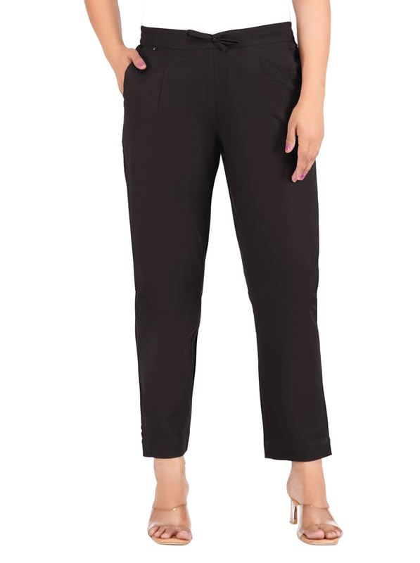 Moirai Women’s Cotton Trouser Pants Straight Fit Regular Kurti Pant Soft Breathable Mid-Waist Trousers Daily Office Formal Casual Wear