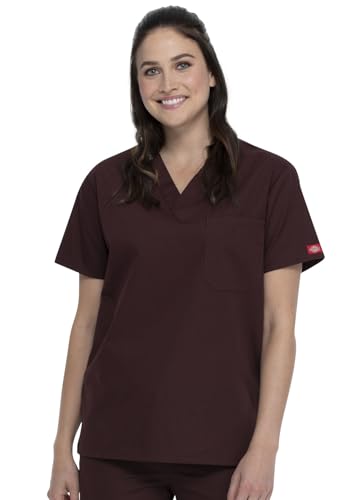 Image of Dickies EDS Signature Scrubs for Women and Scrubs for Men, Unisex One Pocket V-Neck Top in Soft Brushed Poplin 83706