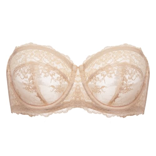 Image of DOBREVA Unlined Lace Strapless Bra Sexy See Through Plus Size Convertible Underwire Bras