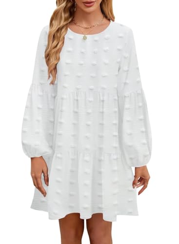 Image of QACOHU Falll Dresses for Women 2026 Crew Neck Long Lantern Sleeve Casual Loose Flowy Swing Shift Dress