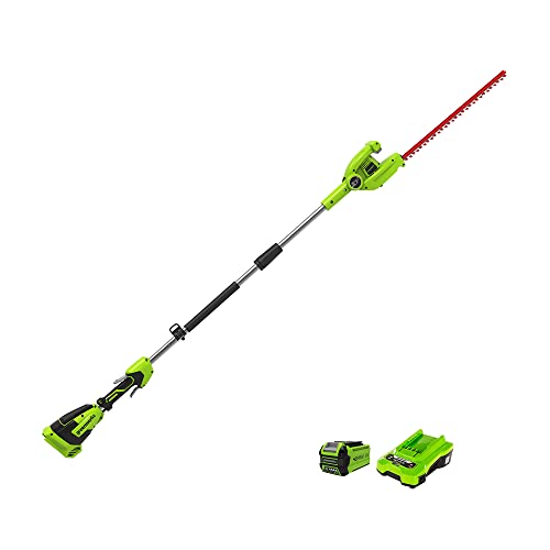 Greenworks G40PHAK2 Cortasetos Pértiga a Batería Eje Divisible, Cuchillas Doble Acción 51 cm, Corta Ramas 18 mm Grosor, Pivote Cabezal 125°, 3000 spm, Batería 40 V 2 Ah y Cargador