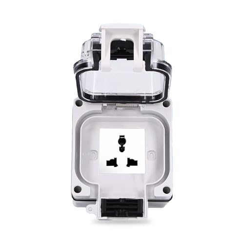 Image of MX IP66 Waterproof Outdoor Electrical Socket Box, 250V 13A Universal 2 Module Weatherproof Wall Socket with Spring Cover & Locking System, Dustproof Power Outlet for Garden, Balcony & Garage