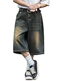 Shorts en Jean Baggy pour Homme, Short en denim hip-hop, jambe droite, hipster skateboard jeans shorts,coupe décontractée, confortable.