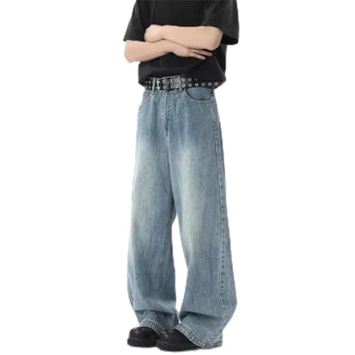 Men's Summer Wide Leg Bamboo Stripe Jeans Lightweight Curved-Knife Design Breathable Denim - Main Image