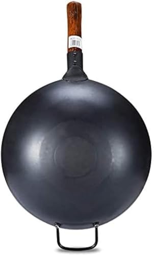 Wok de hierro hecho a mano con mango auxiliar y base plana 34cm miniatura 4