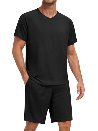 Feiersi Mens Pajama Set Summer Soft Short Sleeve Pjs Sets Lightweight Quick Dry Comfy Loungewear Sets With Pockets