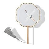 YUELAI Translucent Silk Embroidered Hand Held Fan, Chinese Round Fan, Ancient Hand Fan,Traditional Palace Paddle Dance Fan, Vintage Double-Sided Pattern Fan（Yellow Flying Crane