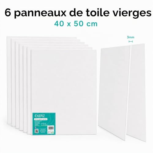 Exerz 40x50cm Panneaux de Toile 6 pièces 3mm Cartons entoilés/Toile à Peindre 280GSM/ 100% Coton/Blanche/Triple apprêt/Sans Acide/Grain Moyen/Peinture à Huile/Gouache/Acrylique – vue 7