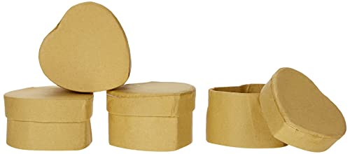 Pracht Creatives Hobby 7648-04541 Kraft Cardboard Boxes Set of 4 Heart-Shaped Gift Boxes with Lids Each 6 x 6 x 3.5 cm for Decorating Storing and Presenting Natural