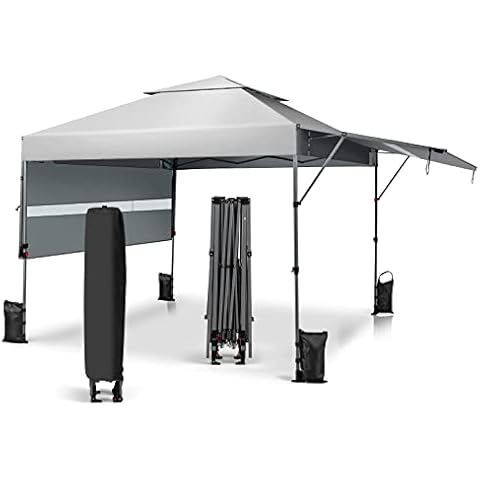 COSTWAY 3x3m Pop Up Pavillon mit Zwei Markisen, Faltpavillon mit Rolltasche, 4 Sandsäcke, UV-Schutz 50+, Gartenzelt faltbar, Partyzelt wasserdicht stabil Winterfest, Gartenpavillon für Garten (Weiß) Cover