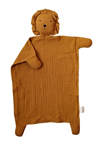 Image of Marlowe & Co Organic Cotton Muslin Lion Lovey Security Blanket, 12 in x 15 in (Toffee)