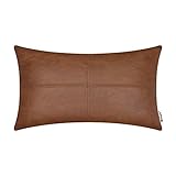 BRAWARM Faux Leather Throw Pillow Covers 12 X 20 Inches, Brown Leather Pillow Cover, Hand Stitched Leather Decorative Lumbar Pillow Cover for Couch Sofa Bed Living Room Home Garden