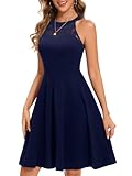 Fynadressr Navy Women Cocktail Prom Formal Wedding Guest Dress Elegant Short Bridesmaid Teens Halter Neck Dress Navy M