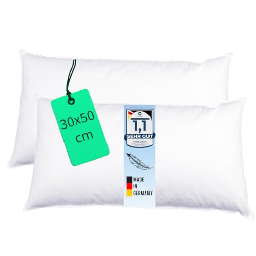 Luxusfeder 2er Sofakissen 30x50 cm Daunen Füllung 300g - Bezug 100% Baumwolle - Daunenkissen - Kissenfüllung - Kisseninlett - Innenkissen - Öko-Tex