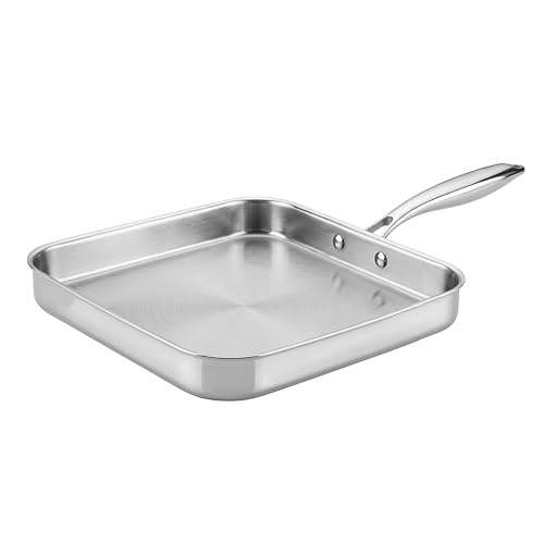 TeCuisine – Poêle Carrée Inox 18/10 Triply – 28x28 cm – Sans Revêtement – Sans PFAS, PFOA, PTFE – Compatible Tous Feux Dont Induction – Manche...