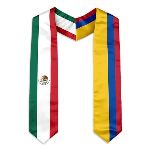 Paxiaroy Mexico Colombia Flags Graduation Stole 72 Dual Nation Flag Sash for High School College University Graduation