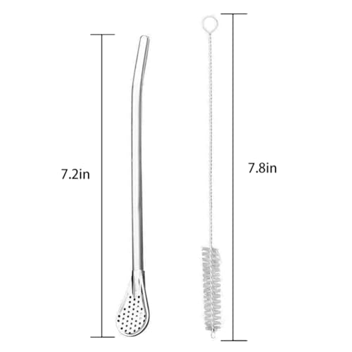 304 Food-Grade 18/8 Stainless Steel Drinking Filter Straws, Straw 7.2 inch Long Spoon Straws for Mate Tea,Coffee Stirrer Stick for Iced Tea, Cocktail, Set of 3 with 3 Cleaning Brush (silver)