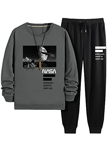 GORGLITTER Men's 2 Piece Outfits Color Block Graphic Thermal Lined Sweatshirt and Sweatpants Tracksuit Set
