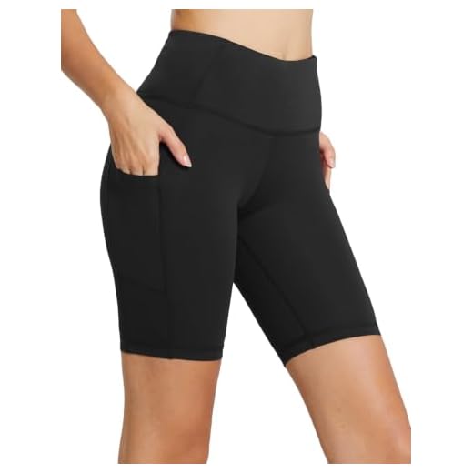 baleaf Biker Shorts for Women Workout Yoga Gym Spandex Running Volleyball Tummy Control Compression with Pockets 8" Black M
