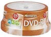 Memorex, Dvd R, 25 Pk, Write Once Disc, 16x, 4.7gb, 2000 Photos, 120 Min in SP Mode