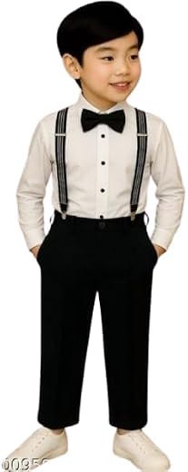 MIVAAX Baby Boys Formal Party Outfit with Shirt Bow Tie Suspenders and Pants | Toddler Gentleman Dress Set for Wedding Bir...