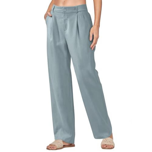 Women's Linen Wide Leg Work Pants with Casual Loose Fit Dressy Fashion Details3