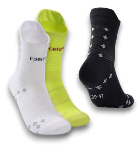 LOBISPEQ ️ 3er-Pack Laufsocken für Herren, Damen, halber Schaft, Anti-Blasen, rutschfest, Sportsocken für Herren, Schwarz, Weiß, Gelb, 39-41