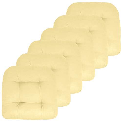 Sweet Home Collection Patio Cushions Outdoor Chair Pads Premium Comfortable Thick Fiber Fill Tufted 19" x 19" Seat Cover, 6 Pack, Yellow