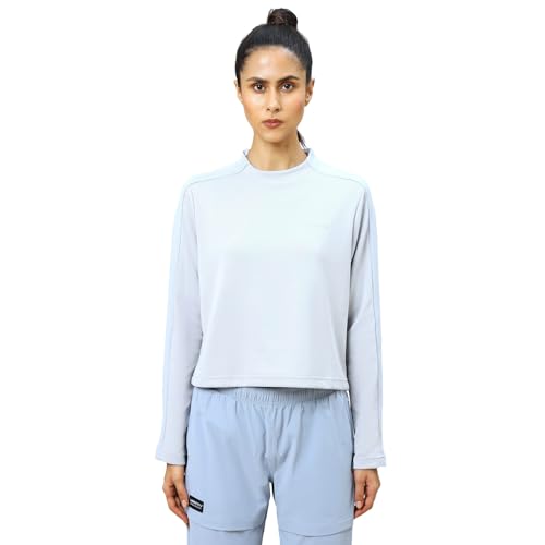 Image of TECHNOSPORT Womens Polyester Crew Neck Slim Fit Color Blocked Crop Sweatshirt Quick Dry & Antimicrobial