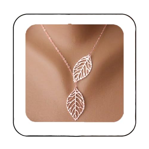 Aukmla Boho Leaf Necklace Silver Pendant Necklaces Chain Jewelry for Women