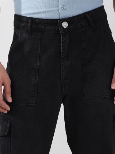 Image of Urbano Fashion Men's Loose Mid Rise Baggy Fit Cargo Jeans with 6 Pockets Non-Stretchable