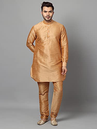 Image of Uri and MacKenzie Men's Silk Blend Solid Pathani Kurta with Readymade Pajama Pant Set