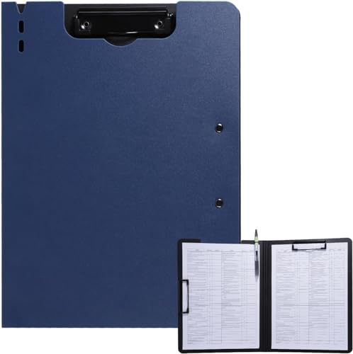 FRETONBA Clipboard Folder, A4 Foldable Clipboard with Horizontal and Vertical Double Metal Clips, 360 Degree Foldable Binder Clipboards with Pen Holder, File Cover Work Folder Clipboards, Blue