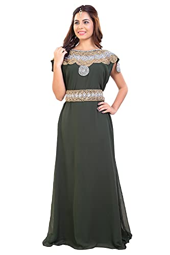 MaximCreation Arabian Haute Coutre Designer Maxi Abaya for Women Regular to Plus Size Henna Party Dress (l) Olive Green