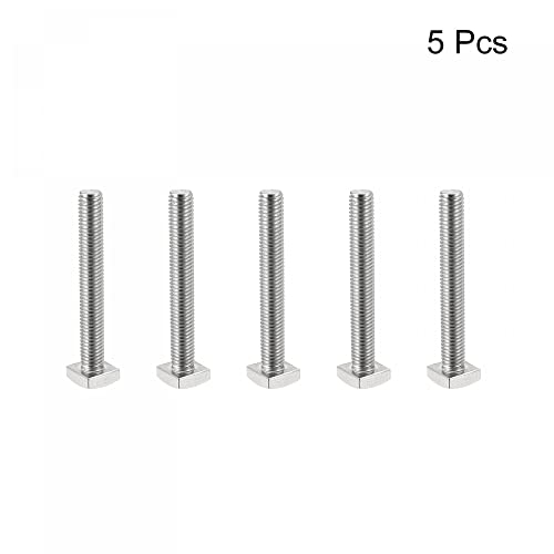 Image of uxcell Square Head Bolt, 5pcs M8x60mm Fully Thread 304 Stainless Steel Grade C Square Machine Screws
