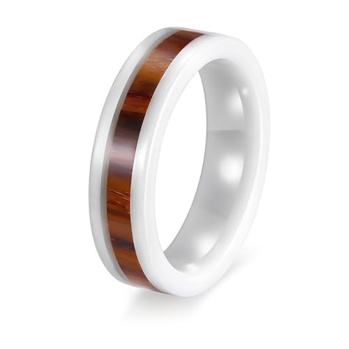Bague en céramique haute densité 6 mm motif bois sans pierre, anneau de prestige