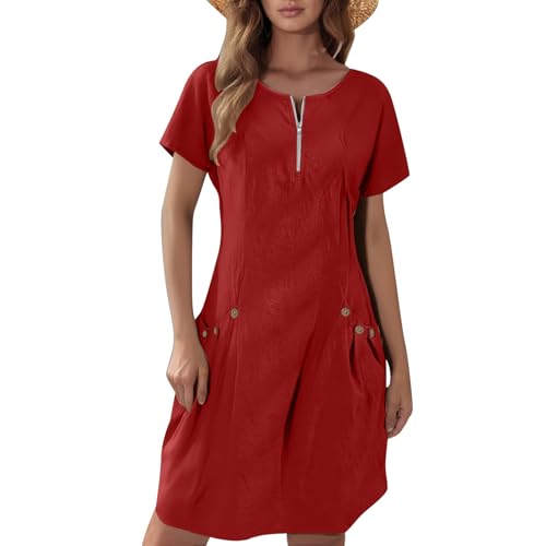 Generisch Sommerkleid Damen Kleider Casual Freizeitkleid Strandkleider Boho Langes Kleid Kurzarm Elegant Leichte Lagenkleid Sommer Tunika...