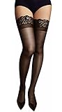 GARGALA Lace Top Sheer Thigh High Stockings Pantyhose Plus Size for Women Lingerie Garter Belt with Non Slip Silicone. (Black, One Size)